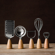 Creative Kitchen Tool Small Suit Smiley Face Wood Handle Stainless Steel Whiter Peeler Bottle Opener Separator