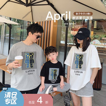 ivan home childrens clothing 2021 new parent-child clothing bear bear a family of three short-sleeved mother and child Womens T-shirt tide