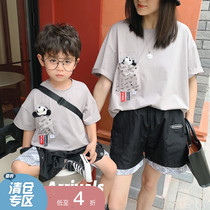 ivan home childrens clothing 2021 new foreign style parent-child panda T-shirt foreign style Mother and Child womens short sleeves