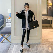Lisa Tidal Surrogacy Maternity Dress Spring Autumn Clothing New 2021 Korean version Fashion loose pure color Lianhood Zip Clothing Jacket