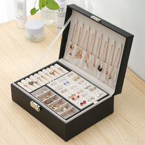 New double-layer leather jewelry box earrings earrings jewelry storage box multifunctional large jewelry box custom