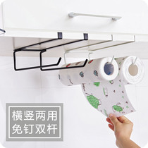 Non-perforated towel hanging rack Wrought iron cling film storage rack Wall-mounted kitchen roll paper rack Cabinet paper towel rack