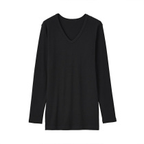 Unprinted Good Pink MUJI Mens cotton wool winter lingerie V neck long sleeve T-shirt