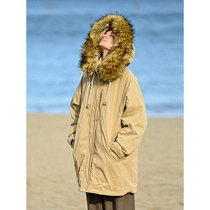 UNRETRO 21FW big hair collar Pike cotton-padded women long winter little thick hooded cotton coat