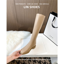 Milk tea-colored boots womens autumn and winter 2021 new small man with Inner height but knee slim boots high boots