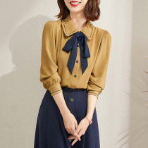 2021 early autumn new small shirt design sense doll collar retro shirt ladies long sleeve Hong Kong flavor early autumn temperament top