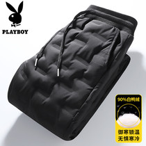 Playboy down pants mens winter 2021 New plus velvet padded casual trousers to wear warm cotton pants