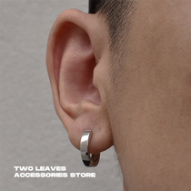 TWO LEAVES S925 Sterling Silver Earrings Minimalist Glossy Plain Ring Hip Hop Street Mens and Womens Same Style All-match Earrings