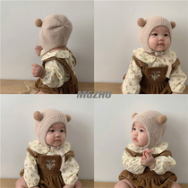 Baby wool cap winter thickened cotton childrens ear protection bag head hat Korean cute ball baby pullover hat