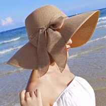 Beach hat Visor Straw hat Big edge hat Womens summer foldable sunscreen sun hat Travel seaside holiday hat Travel