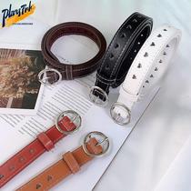 Belt womens ins style simple and versatile Korean version of the round buckle trend fashion personality student jeans belt womens fashion