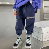 Boys pants spring and autumn models 2021 new middle and large childrens leisure loose childrens autumn jeans foreign style childrens clothing tide