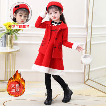 Childrens net red autumn and winter woolen suit cotton new long sleeve foreign style dress girl baby winter dress three sets