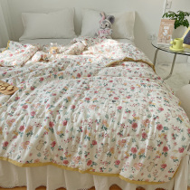 Small frescoed flower Rabbit summer cool quilted by full cotton double layer gauze Machine washable Soybean Fiber Air Conditioning Quilt Nap Thin