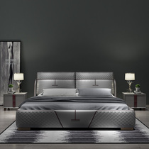 Nordic bed leather bed double bed 1 8 m real leather bed 2 m x2 m light luxury bed master bed modern simple wedding bed