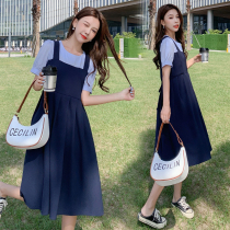 Maternity dress summer fashion small fresh over-the-knee long dress female age reduction vacation two loose large size maternity dress summer
