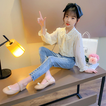 Girl snowspun shirt 2022 new spring and autumn money little girl Korean version shirt children foreign air trendy autumn clothes great children