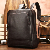 Tide mens bag leather backpack front layer cowhide travel backpack large capacity leisure school bag simple computer bag business