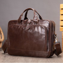 Genuine leather mens bag computer bungalow bungalow bungalow leather zip cross section mens handbag square retro oil wax leather