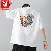 Playboy white t-shirt mens short-sleeved summer 2021 new loose printing tide brand Japanese pure cotton half sleeve