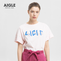 AIGLE AIGLE BICHOLS Women Quick Dry Moisture Wicking Sunscreen Casual Comfortable Print LOGO Short Sleeve T-shirt