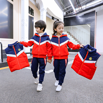 Primary school uniforms Autumn and winter thickened cotton suit childrens class uniforms three-piece kindergarten Garden vest vest