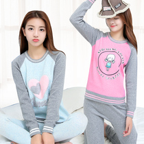 Youth plus velvet thickened Junior High School High School Childrens thermal underwear autumn clothes trousers suit cotton sweater winter