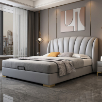 Master bedroom real leather bed light luxury modern simple 1 8 meters atmospheric soft bag high-end double wedding bed Nordic storage 1 5 meters