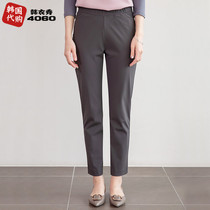 Korean spring and autumn middle-aged and elderly womens pants elastic waist straight tube mother pants stretch size casual pants PT91380
