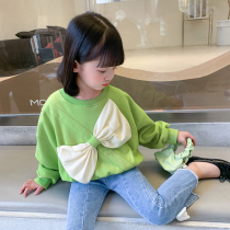 Girls spring clothing sweatshirt 2022 new childrens spring style butterfly knot baby Han version foreign air blouses The childrens spring and autumn season