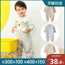 Childrens conjoined pajamas autumn and winter baby jumpsuit winter thickened warm boys female children anti-kick Childrens Cotton