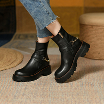 Daughters retro style design to lengthen your leg line round head Middle heel short tube European and American Martin boots