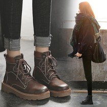  European station 2021 new British Martin boots womens spring and autumn thin style brown retro boots round head thick-soled boots