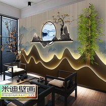 New Chinese decoration wallpaper ink landscape health Hall picking shop ear shop background wall decoration mural study tea room wallpaper