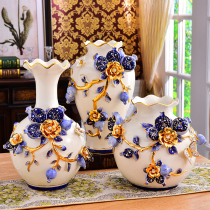 European creative Big Vase ornaments luxury living room dried flower arrangement high ceramic blue pomegranate home dining table decorations