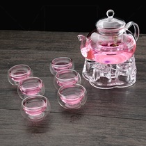 Full set of heat-resistant glass teapot thickened tea set Flower teapot can be heated high temperature filter transparent teapot