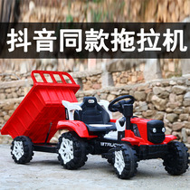 Net red tractor toy car can sit on the boy child electric four-wheeled Dongfanghong with drag remote control engineering car