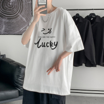 2021 new mens t-shirt short-sleeved off-shoulder loose ins tide brand summer thin cotton five-and-a-half-sleeve clothes men