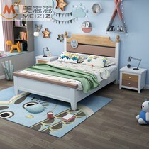 Solid wood bed bed bed 1 5 m youth Nordic small family boy creative 1 2 m single bed storage 1 35