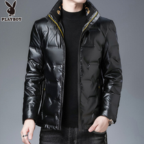 Playboy winter stand collar bright mens down jacket short thick warm black new casual jacket men
