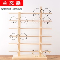 Sunglasses display stand Vintage wood creative shooting double row display rack storage box Counter placement bracket set up a stall