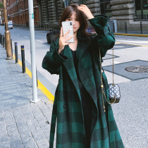 Lecea Alice plaid woolen coat women 2021 Winter new vintage double breasted green woolen coat