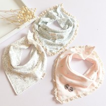 langboer c female baby Korean saliva towel cotton baby bib pocket lace double button