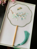 Group Scallop Embroidered Vintage Round Fan Photo China Hanfu Ancient Wind Long Handle Flow Su Qipao Fairy Crane Dance Fan