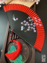 Chinese style classical ancient style small hand-painted big red hollow women's folding fan portable dance fan Hanfu