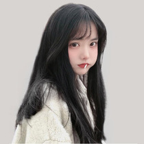 Wig female natural black medium long straight hair net red realistic air bangs full head new curly hair lolita fake hair