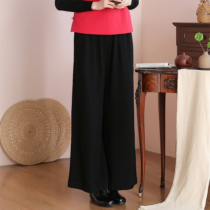 Chinese style pants spring and autumn cotton hemp wide-legged pants national wind Tang dress lady literary and artistic Zen trousers 553