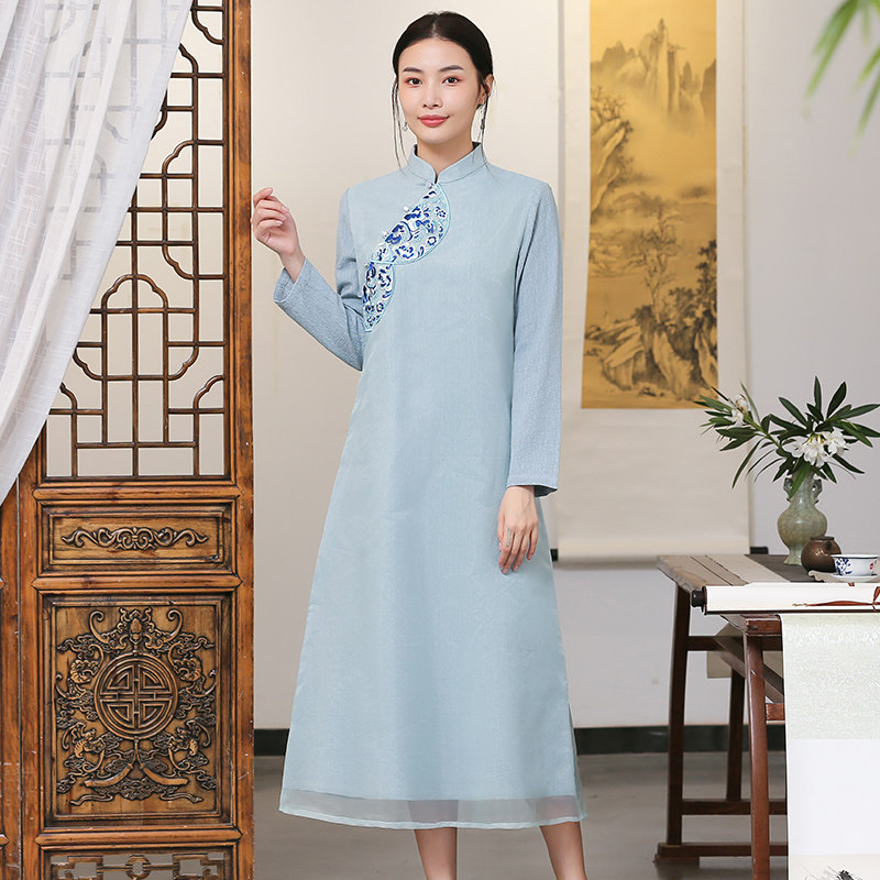 Chinese wind dress daily improvement cheongsam spring and autumn long-sleeved national style retro temperament national tide new 681
