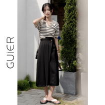 GUIER striped sweater womens summer 2021 new item polo collar loose short-sleeved t-shirt thin top