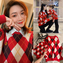 College style parent-child sweater a family of three or four autumn and winter foreign style family photos children's New Year knitwear mother and woman